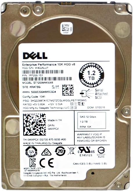 Seagate 1.2TB HDD 10K RPM 2.5" 12Gb/s SAS Hard Disk Drive Model: ST1200MM0088 DP/N: WXPCX