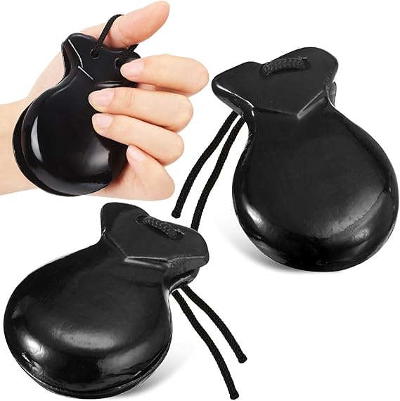 2 Pack Spanish Castanets Wooden Flamenco for Adults,Black