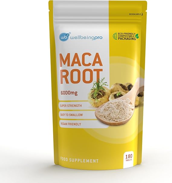 Maca Root 6000mg Tablets (6 Month Supply) - Super Strength Vegan Extract - Eco & Letterbox-Friendly Compostable Packaging - Premium Quality GMP Certified Peruvian Maca Made in the UK - 180 Tablets