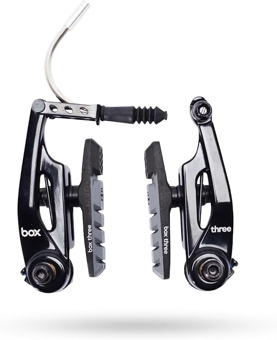 Box Three 108/85 Millimeters V Brakes with Brake Pad Adjustment, Phillips Head Tension Screw, 5mn Allen Key, and Air Flow Brake Shoes with Dual Compound Pads