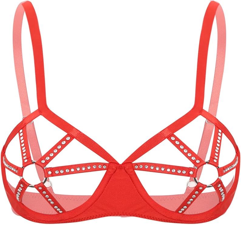 Women Sexy See Through Open Nipples Tank Tops Vest Crop Top Shirt Cage Bra Harness