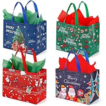 YANGTE 12 Pack 13" Large Christmas Gift Bags with Tissue Paper, Reusable Non-Woven Christmas Bag with Handles for Presents Wrapping, Shopping Xmas Party Supplies