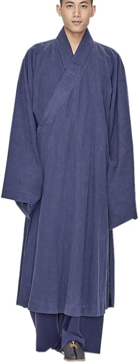 ZanYing Retro Men Loose Monk Robe Traditional Cotton Linen Robe With Large Collar