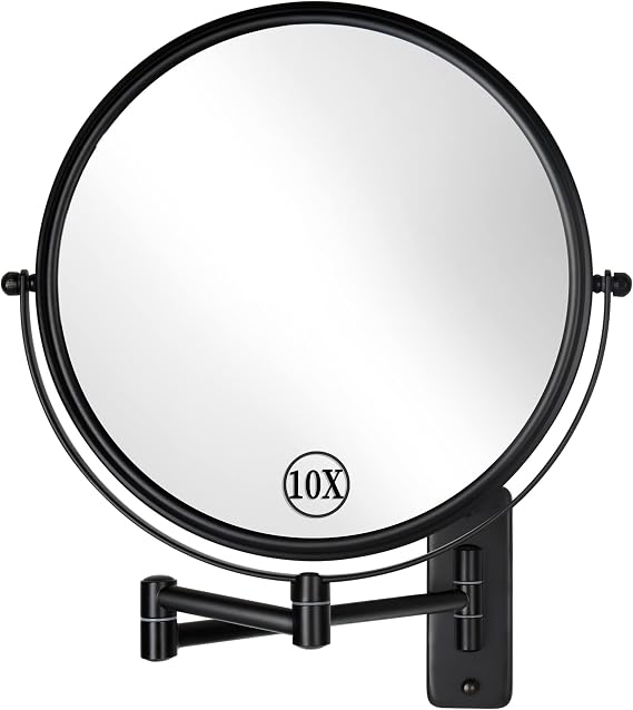 DECLUTTR 9 Inch Large Wall Mounted Makeup Mirror, 1X/10X Magnifying Mirror Double-Sided, 360 Swivel Extendable Makeup Mirror for Bathroom, Black