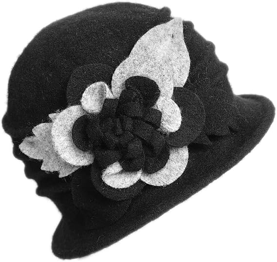 YING LAN Women Beret Hat Cloche Bucket Hat Vintage Floral Wool Classic Winter Hat 1920s