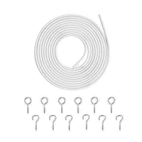 Plastic Coated Window Curtain Wire, Picture Hanging Wire with 12 Pairs of Screw Eyes and Hooks