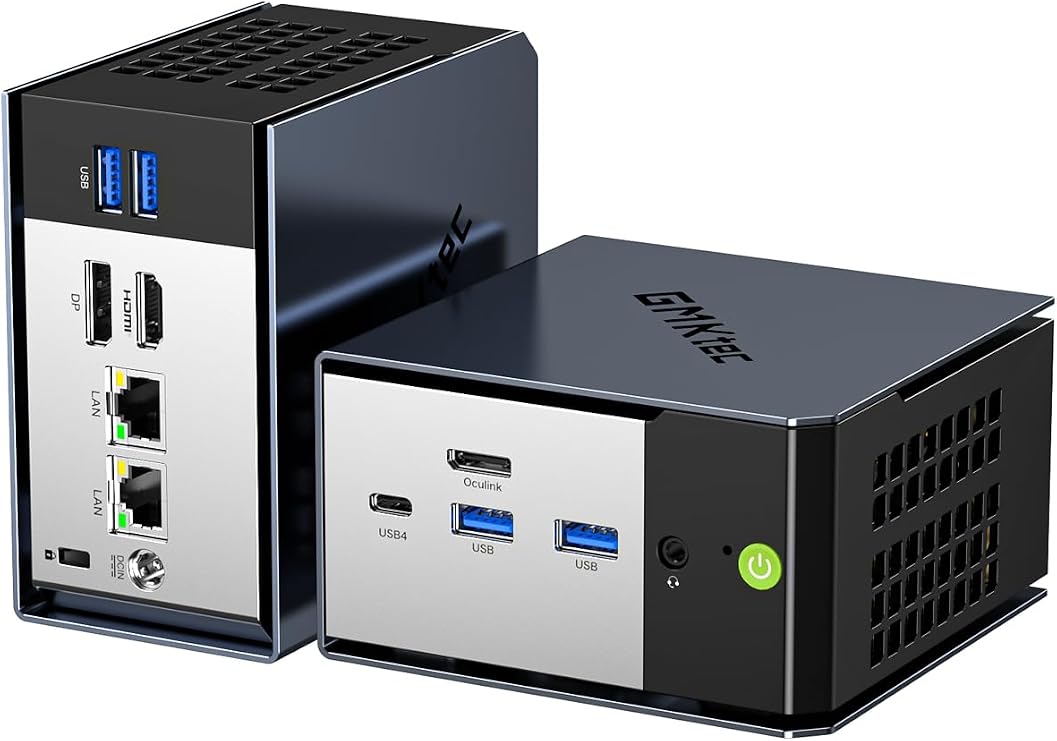 GMKtec AI Mini PC AMD Ryzen AI 9 HX-370 Serie(5.1GHz) Mini Gaming Computers, 32GB LPDDR5X 1TB PCIe 4.0 SSD, Support W-11 Pro, Triple Screen 8K Display, WiFi 6 & USB4/Oculink Interface/EVO-X1