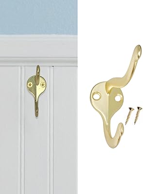 Wall Mounted Coat Hooks 5 Pack Heavy Duty Satin Brass Matte Gold Hooks for Wall Hanging, Durable Decorative Hat & Coat Hooks for Entryway, Bathroom, Bedroom