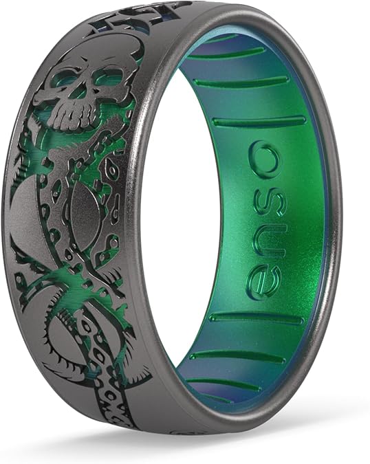 Enso Rings Wizarding World of Harry Potter Collection Dualtone Silicone Ring - Comfortable and Flexible Design - 7.99mm Wide, 2.18mm Thick - Dark Mark - Platinum/Dragon - Size 12