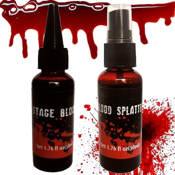 2Pcs Halloween Makeup Fake Blood Suit --- Coagulated Blood+Fake Blood Spray, Lifelike And Washable, Suitable For Special Effect Zombie Bride, Vampire And Monster SFX Horror Clown Makeup