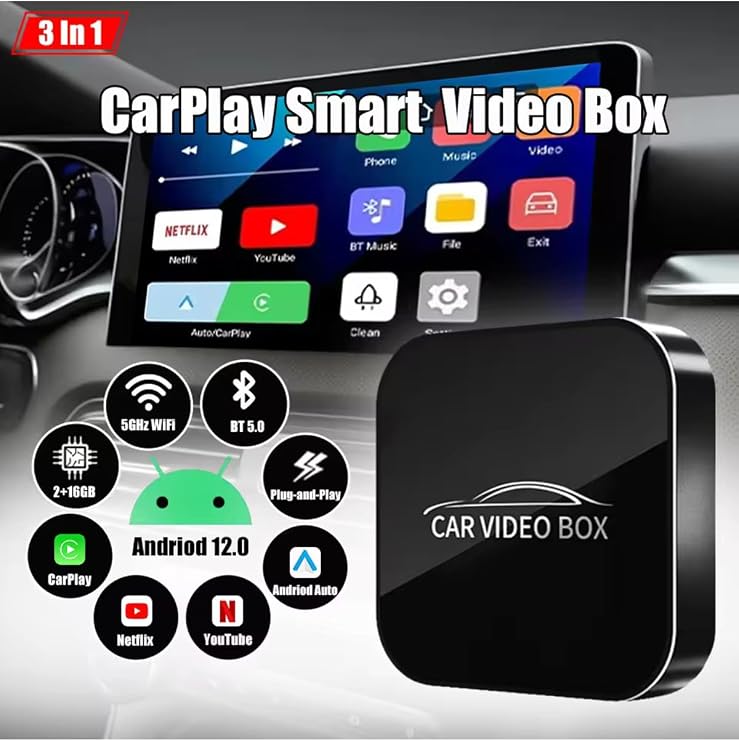 Bilişim Burada AB038 Kablosuz CarPlay & Android Auto, Android 12, Netflix & YouTube, Siyah BBAB038