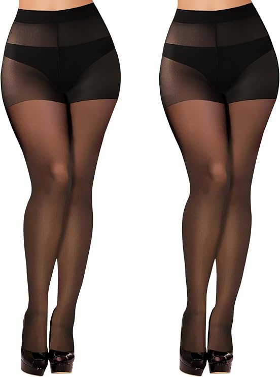Buauty 2 Pairs Sheer Black Tights for Women -20D High Waist women's Pantyhose,Plus Size Nylon Stockings