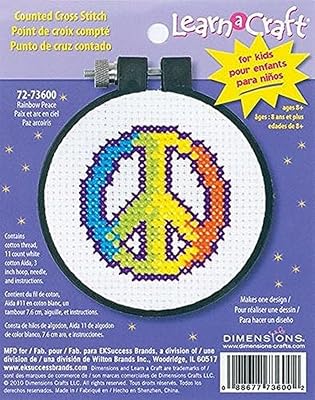 Dimensions Learn-A-Craft Rainbow Peace Mini Counted Cross Stitch Kit for Beginners, 3, Small, Multicolored