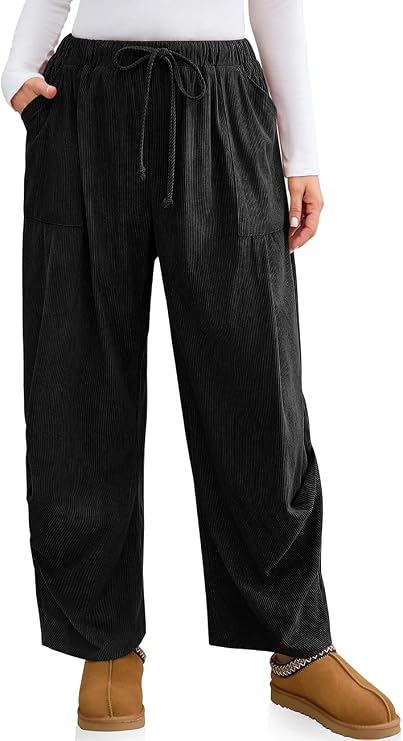 TARSE Women Corduroy Baggy Harem Pants Drawstring Loose Wide Leg Casual Lounge Pant 2025 Travel Vacation Clothes with Pockets