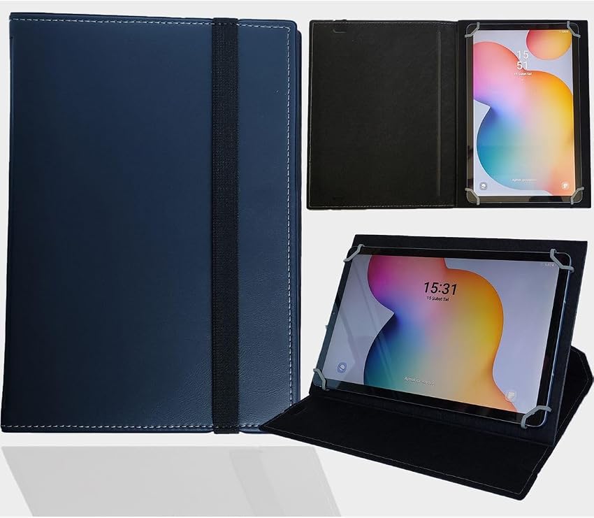 Tablet Standlı Üniversal Kapaklı Tablet Kılıfı Lacivert General Mobile E-Tab 20 10.1" ile uyumlu