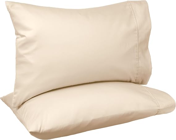 Amazon Basics 400 Thread Count Cotton Pillow Cases, Standard Size, 30" x 20", Beige, Set of 2, Pillows Not Included