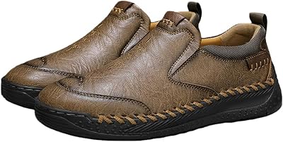 Leather Loafers for Men Waterproof Slip on Wide Toe Box Dress Business Shoes Walking Flat Sneakers Lightweight Comfortable Formal Work Shoes Hand Stitched Oxford Sneakers