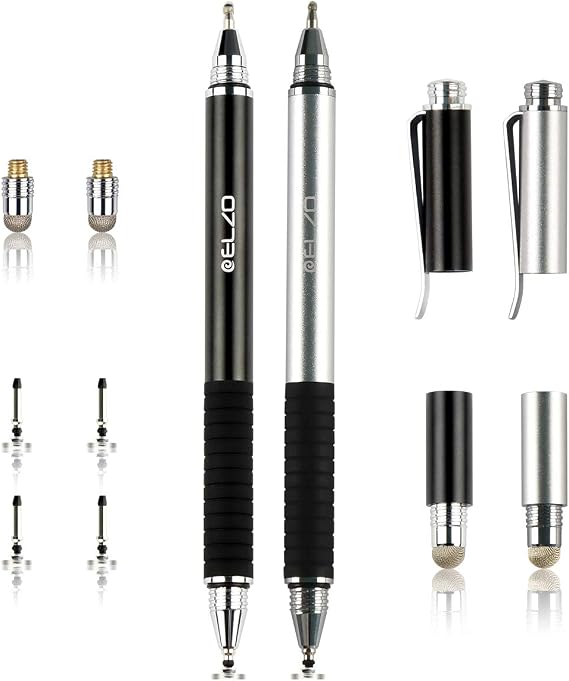ELZO 3 in 1 Stylus, Disc Stylus Touch Screen Pens and Gel Pen Combo, 2 Pcs with 6 Replacement Tips for All Touch Screens Tablets and Cell Phones, iPhone/iPad/Samsung/Lenovo and More