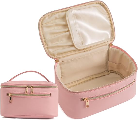 Travel Makeup Bag Women, Large Capacity Waterproof Make Up Bag,Pu Leather Travel Toiletry Bag Portable Cosmetic Organizer for Women Girls,D