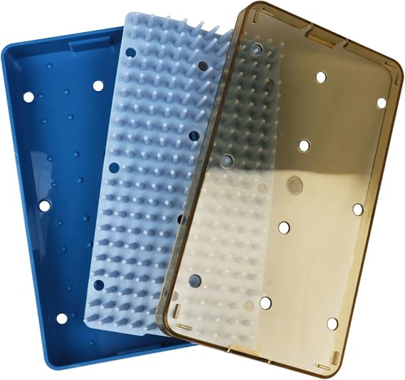 REEHUT Single Layer Autoclavable Instruments Storage Box Instruments Sterilization Tray Case with Silicone Pad Large Size