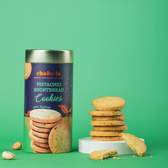 Chokola Pistachio Shortbread Cookies | Delicious Cookies | Gift Box | Chocolate Cookies | Eggless Cookies | Gourmet Gift | Cookies