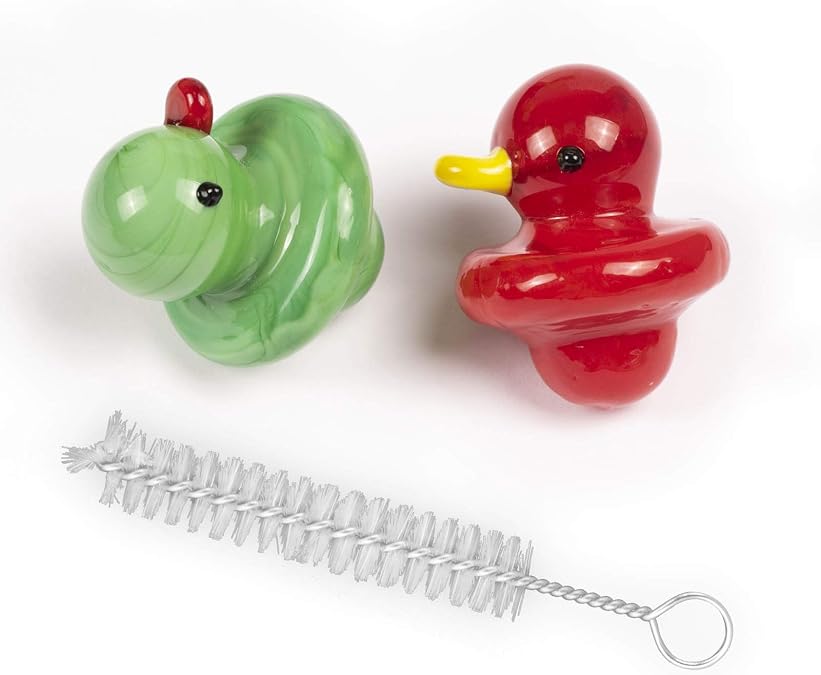 Glass Duck Art Tube Cover, 2pcs (red and Green),with Cleaning Brush.