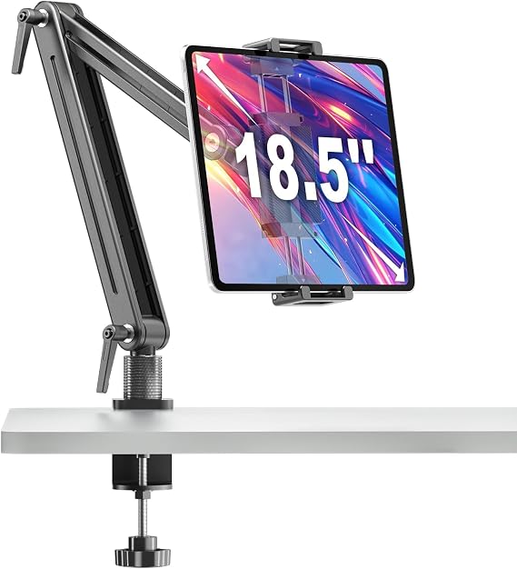 Portable Monitor Stand Desk Holder- Large Clamp support up to 6.5 12.9 14.6 15.6 18.5 inch 360 Rotating Base Swivel Tall Desk Arm Mount for iPad Pro/Mini/Air/Surface Strong Bearing Weight over 5.5lbs