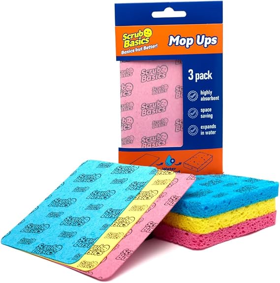 Scrub Daddy Scrub Basics Mop Ups Super Absorbent Sponge Cloths, Pack of 3