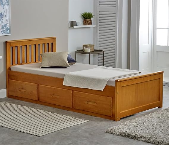 happybeds Mission Solid Honey Pine Wooden Storage Bed, 3ft Single