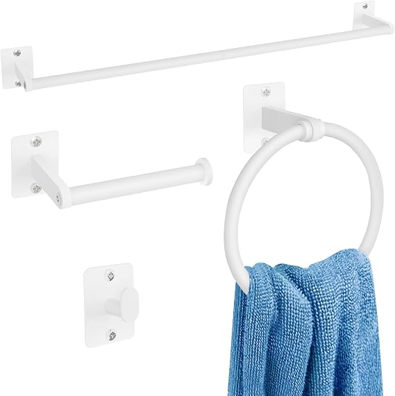 KLJKPA Bathroom Accessories Set, 4-Piece White Bathroom Hardware Set