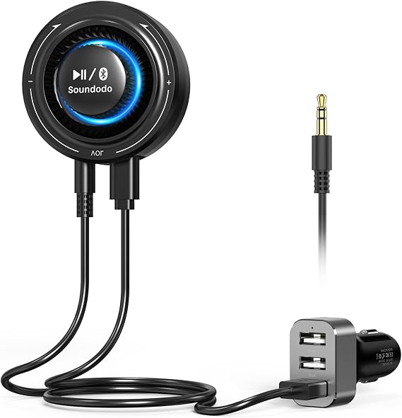 Bluetooth Car Adapter, AUX Bluetooth Adapter for Car/Home Stereo/Hands-Free Calls, Bluetooth Aux Adapter with 3 Ports USB Car Charger, Support Dual Connection/Mic/Noise Reduction Isolator