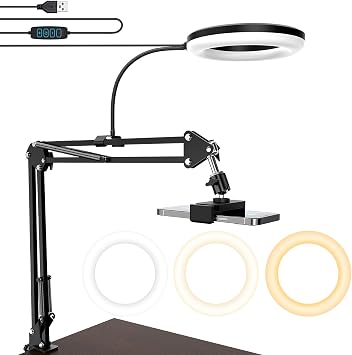 Overhead Camera Mount with Ring Light, 6 Overhead Phone Mount Compatible with iPhone Camera Webcam, Articulating Arm Phone Mount for YouTube Live Stream Cooking Nail Video Recording