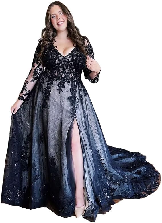 Mouccy Sparkly Black Wedding Dresses for Bride