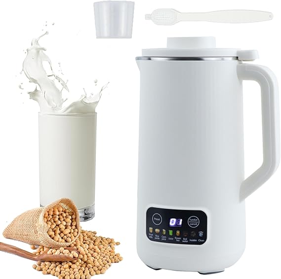 Soy Milk Maker Machine,20Oz Automatic Nut Milk Maker with 10 Blades,Smart Cold and Hot Dairy Soybean/Oat/Maker Machine,Soup Maker with Delay Start/Keep Warm/Self-Cleaning/Filtering(White)