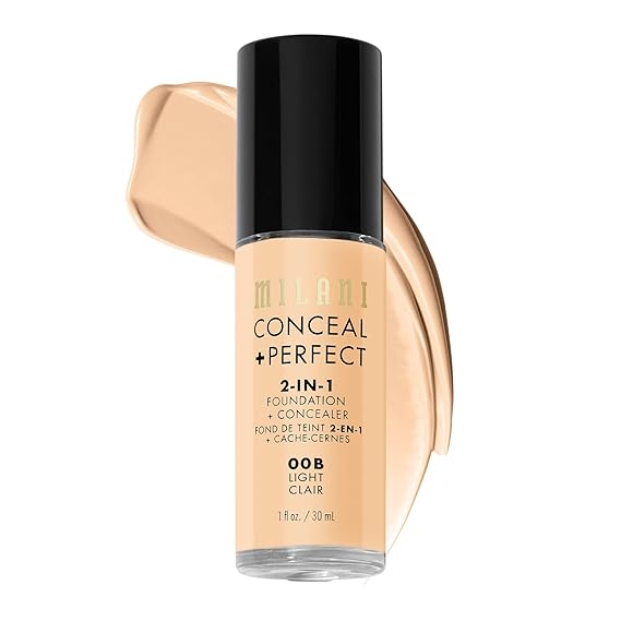 Milani Conceal + Perfect 2-in-1 Foundation + Concealer for a Flawless Complexion, Under Eye Corrector, Cover Redness and Imperfections, Waterproof and Sweatproof - 00B-Light