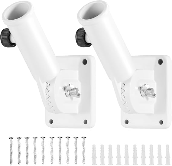 Flag Pole Holder Brackets, BONWIN 1" Flag Pole Mounting Bracket with Hardwares for House Wall Porch, 1" Inner Diameter, 180 Adjustable Multi Positions, Aluminium Alloy(2 Pack White, Multi-Positions)
