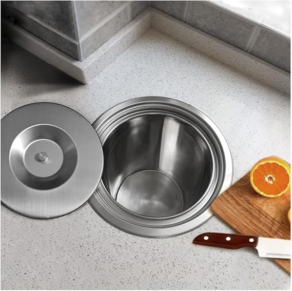 Kitchen Cabinet Countertop Built-in Stainless Steel Trash Can with Lid - 8l Embedded Trash Bin Trash (Color : 201 Stainless Steel)