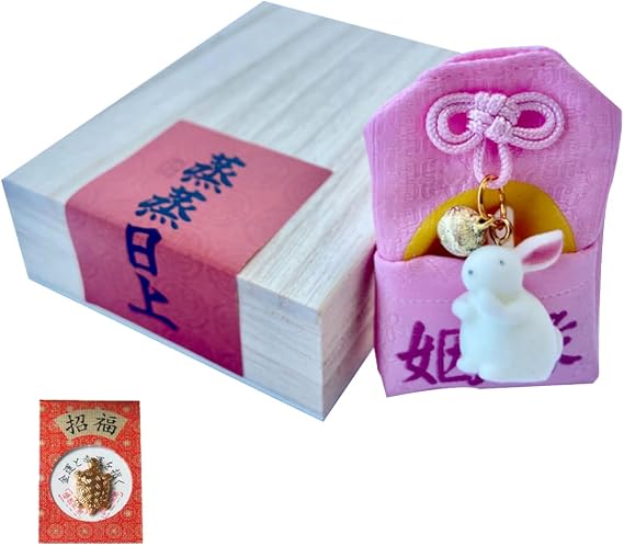 Japanese Omamori Hanging Sachet Amulet Lucky Charm Blessing Bag Jade Rabbit Pink Color for Love/Marriage/Harmonious Relation/Good Match/Romantic Love proctive Charm Gifts for Couple Lover