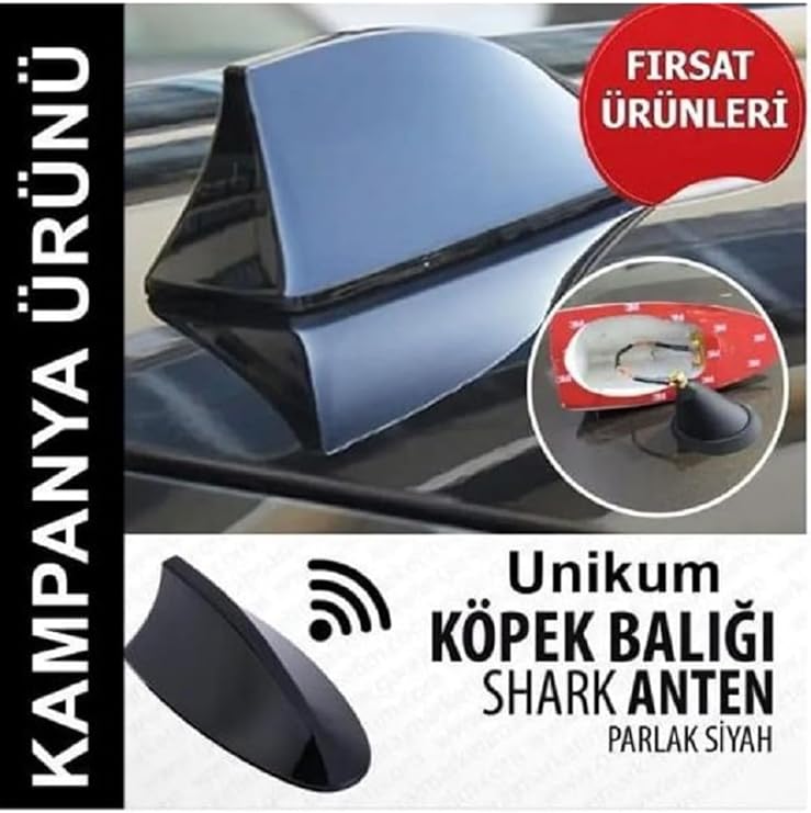 Renault Clio 4 ile Uyumlu Elektrikli Shark Köpek Balığı Anten, Siyah Balina Tavan Anteni