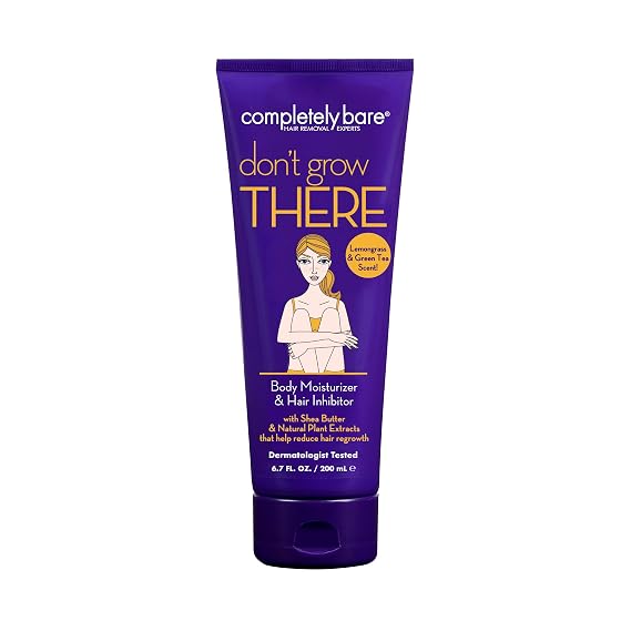 Completely Bare don't grow THERE | Body Moisturizer & Hair Inhibitor | Shea Butter | Hair Minimizers | Lemongrass & Green Tea Scent | 6.7 FL OZ