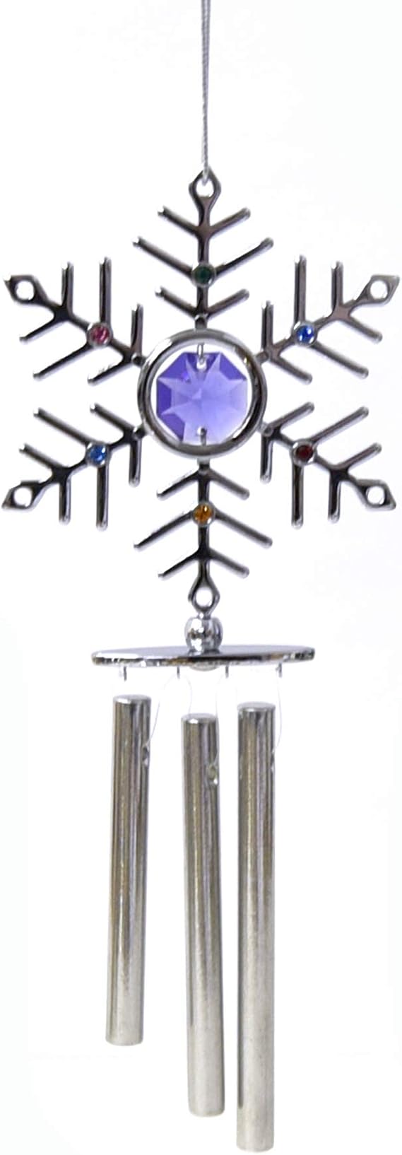 Chrome Plated Large Snowflake Wind Chimes with Mixed MASCOT Element Crystal