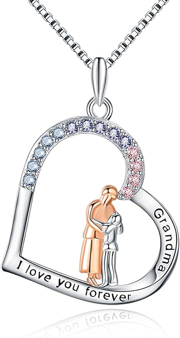 Grandma Necklace S925 Sterling Silver I Love You Forever Heart Necklaces Pendant Jewelry Mothers Birthday Gifts for Women Grandmother