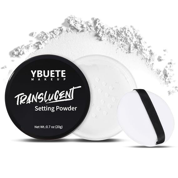 YBUETE Translucent Loose White Setting Powder, Cosplay SFX Face Makeup | Long Lasting Matte Finishing, Oil Control Talc-Free Setting Powder with Sifter, for Halloween SFX Carnival Cosplay Makeup