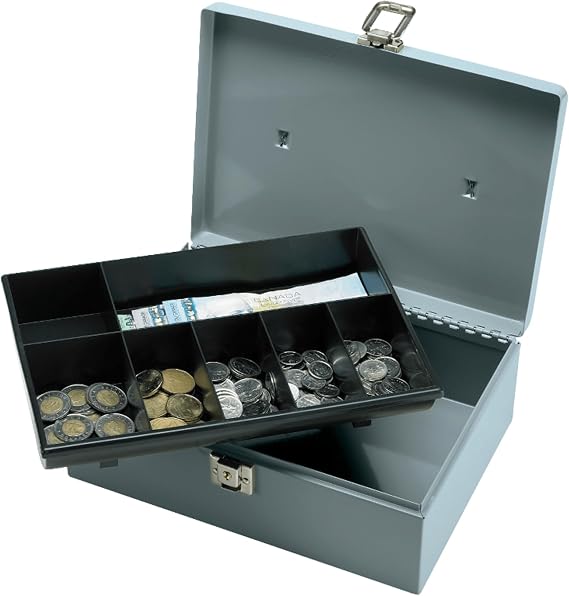 Sparco All-Steel Cash Box with Latch Lock - 1 Bill - 6 Coin - Steel - Gray - 4" Height x 11" Width x
