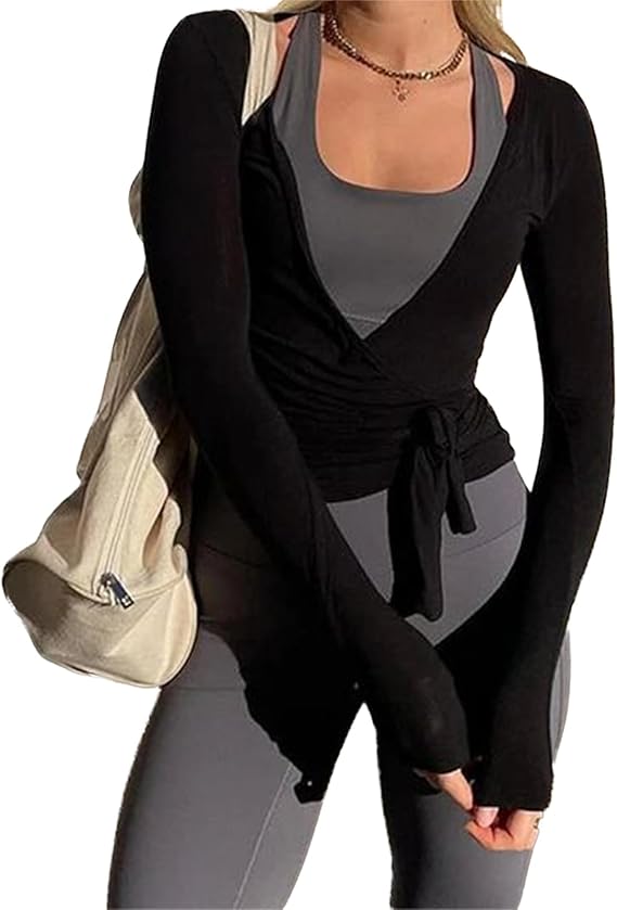Amiblvowa Women's Long Sleeve Ballet Wrap Top
