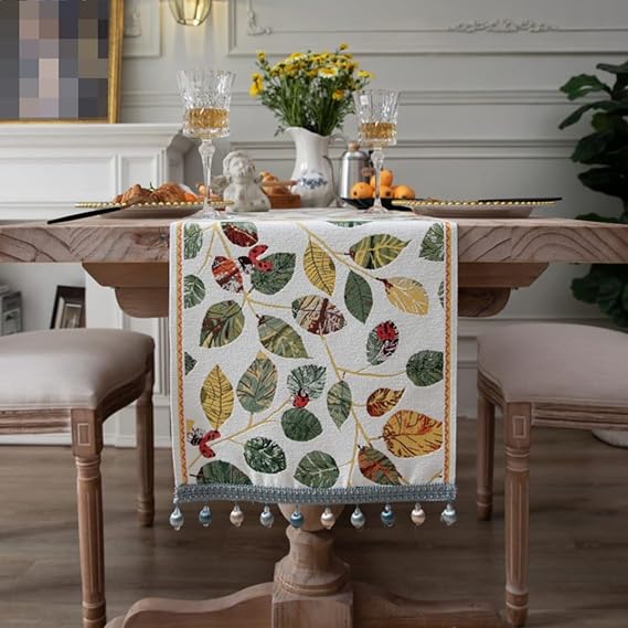 Table Runner European Style Jacquard Table Runner with Polyester for Dining Table Wedding Christmas Party TV Cabinet Decoration (Color : White, Size : 32x270cm)