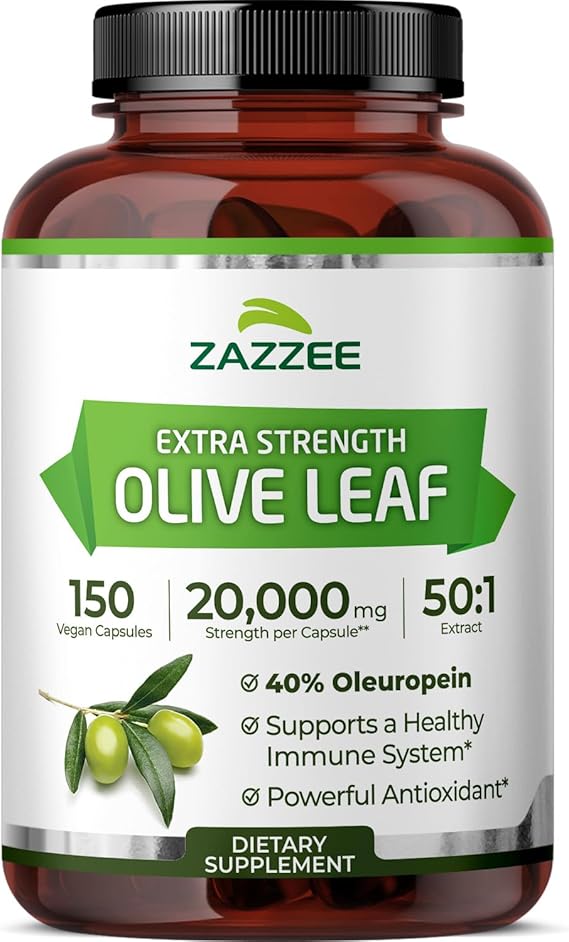 Zazzee Extra Strength Olive Leaf 50:1 Extract, 40% Oleuropein, 150 Capsules | 5 Month Supply, Mediterranean Source, Vegan, Olea Europaea, Potent Antioxidant & Immune Support, Non-GMO, Made in the USA