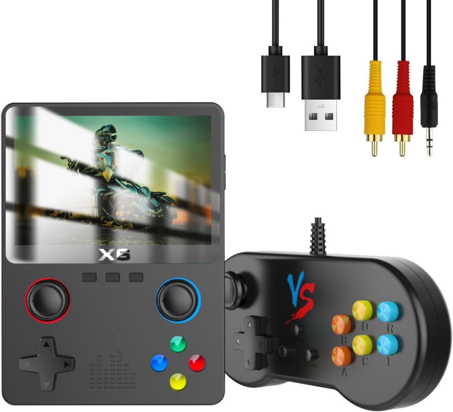 HTLNUZD X6 3.5 Inch IPS Portable Handheld Game Console Screen Dual Joystick 11 Simulator GBA Video 10000 Classic Game Gift Black - Double