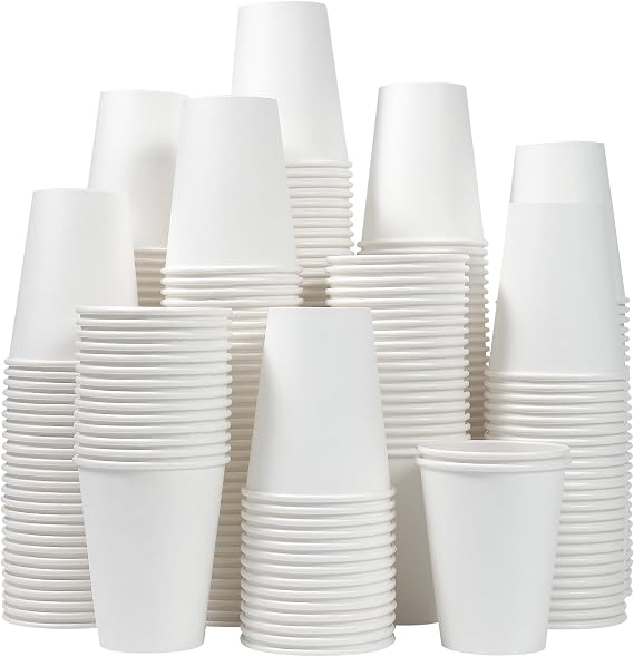 Clawsoff 300 Count 12 oz Paper Coffee Cups Disposable White Hot Coffee Cups