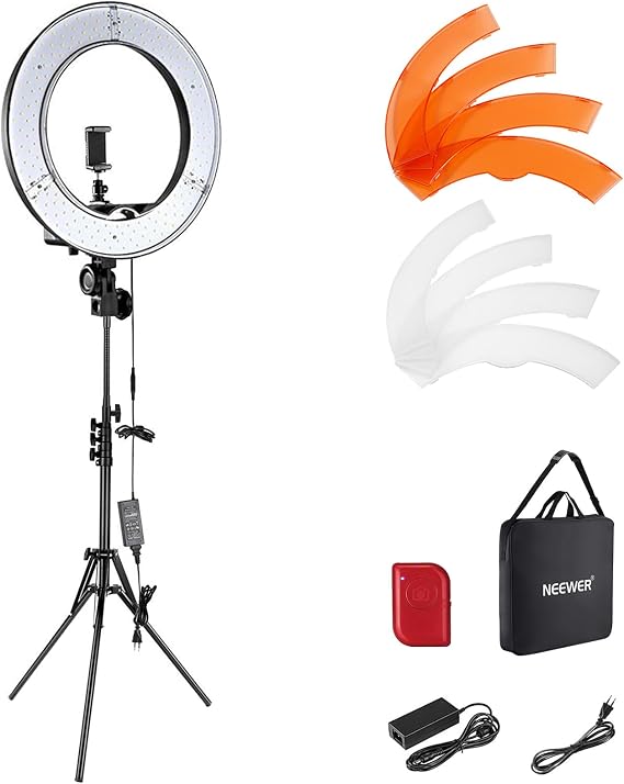 NEEWER Ringlicht mit Stativ Set: 18 Zoll/45cm Außen 55W 5600K Dimmbare LED Ringleuchte mit Bluetooth Fernbedienung für Handy/Kamera für YouTube TikTok Self Porträt Foto Tätowierer Make up Salons